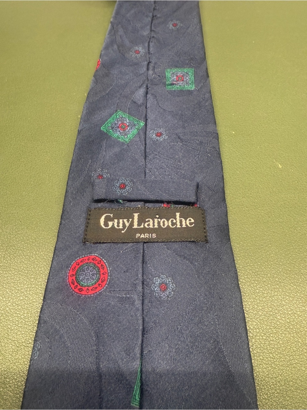 3 for $25 Guy Laroche 100% Silk Tie Navy Geometric Red Teal Designer Necktie